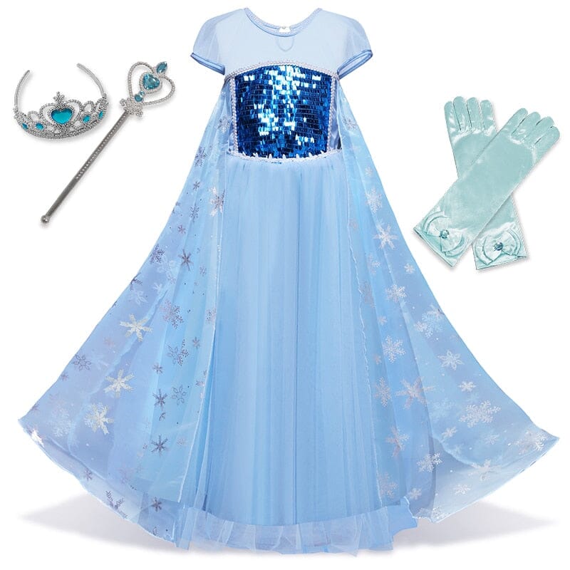 frozen style ice princess costume dress with snowflake cape