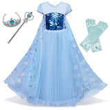 frozen style ice princess costume dress with snowflake cape