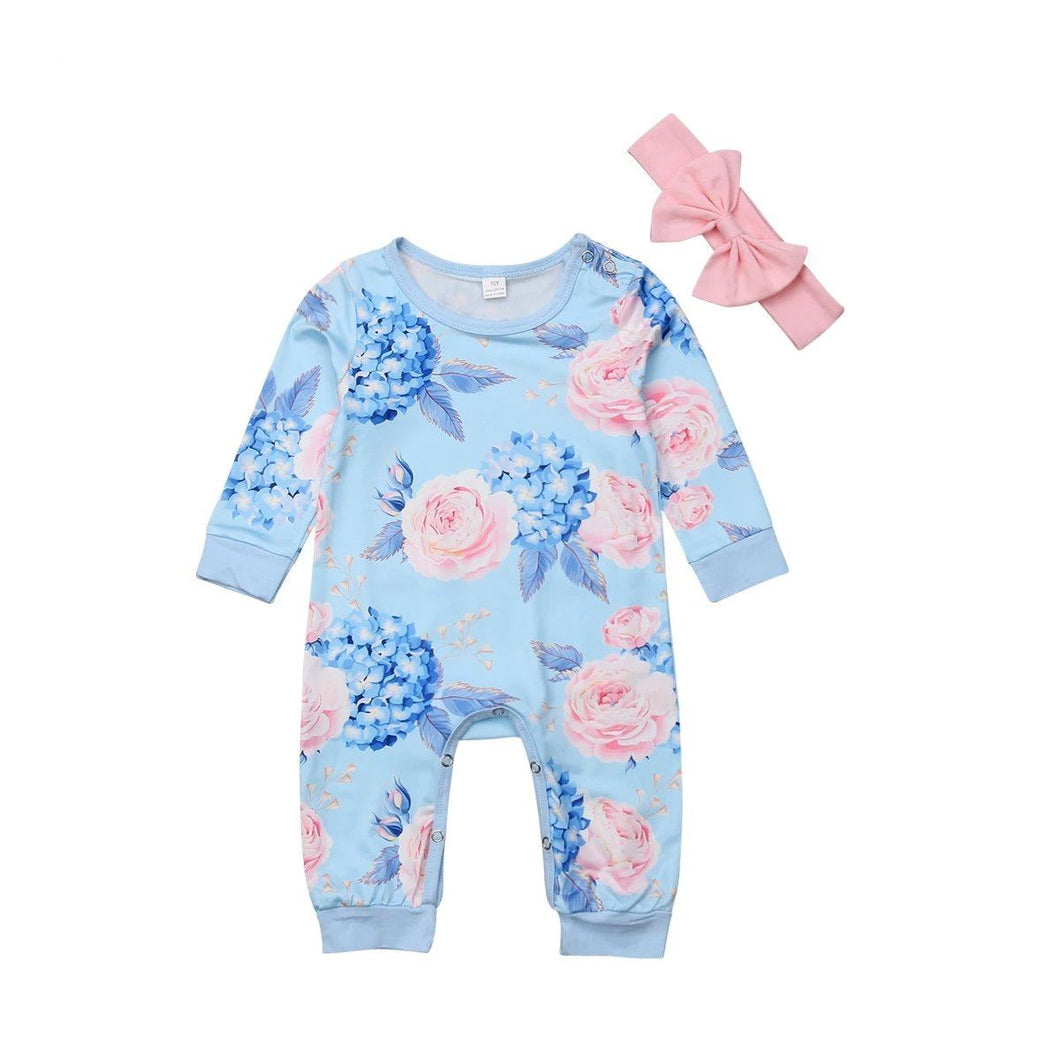 Macacão Infantil Floral Azul